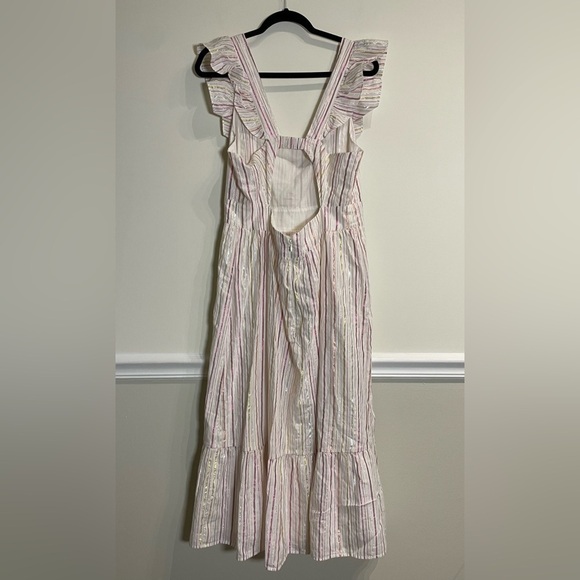 Loft Shimmer Stripe Ruffle Cutout Back Midi Dress size 10 - Picture 6 of 10